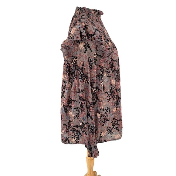 Knox Rose Floral Velvet Burnout Shirt Smocked Victorian Dark Fairy Whimsigoth-XL - Picture 10 of 16